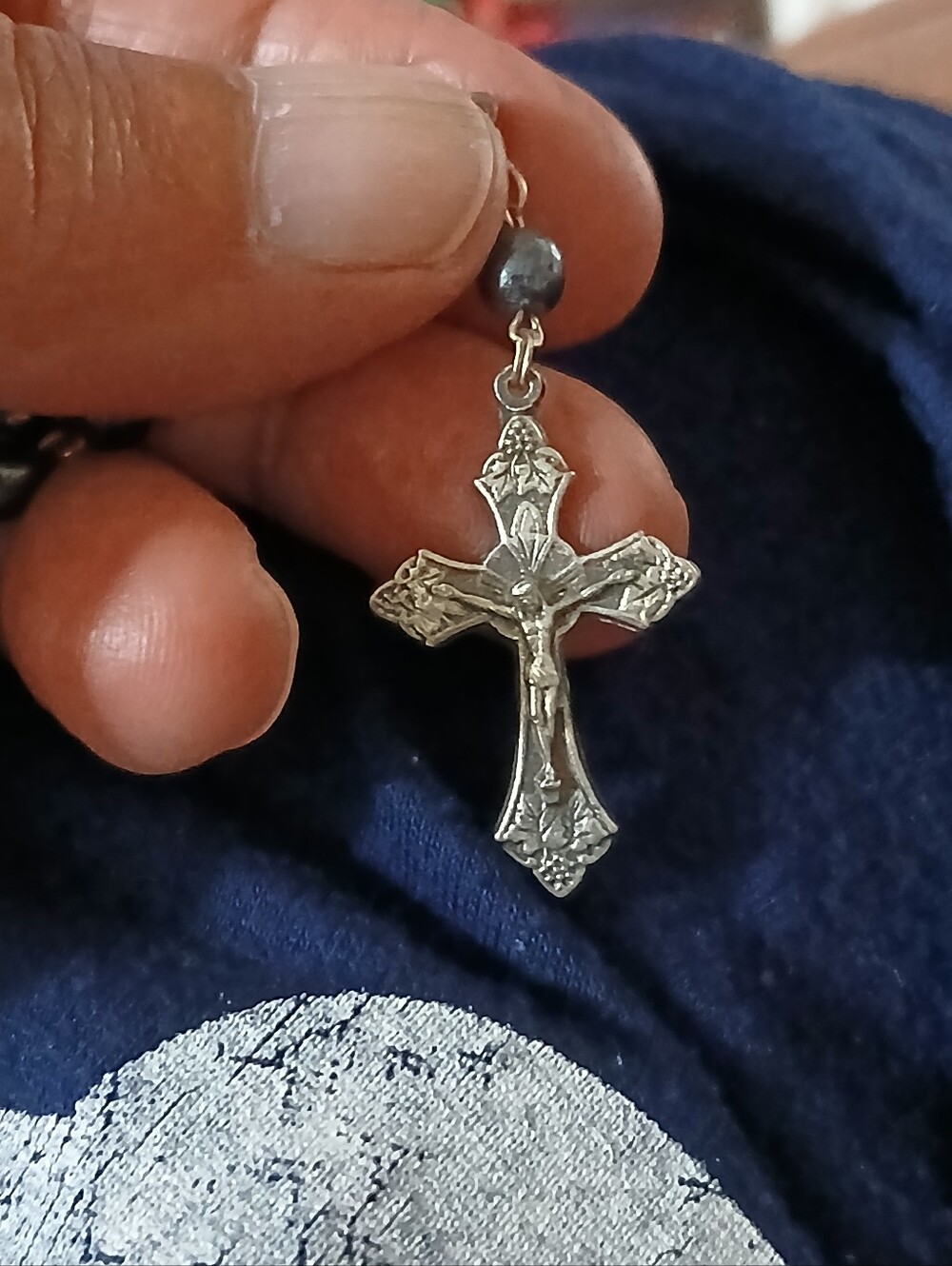Recycled Beaded Rosary Silver Key Chain/ Charm